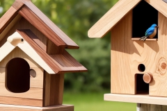 DreamShaper_v5_wood_bird_house_with_different_wood_with_bird_0