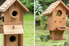 Leonardo_Select_wood_bird_house_with_different_wood_with_bird_1