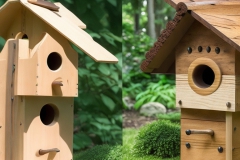 Leonardo_Select_wood_bird_house_with_different_wood_with_bird_2